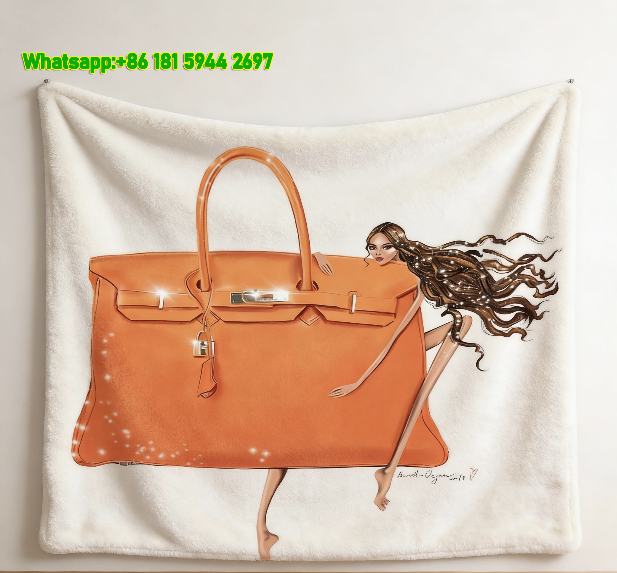 Hermes Luxury Orange Bag Art Flannel Throw Blanket – Wall Hanging Decor IMG_5494